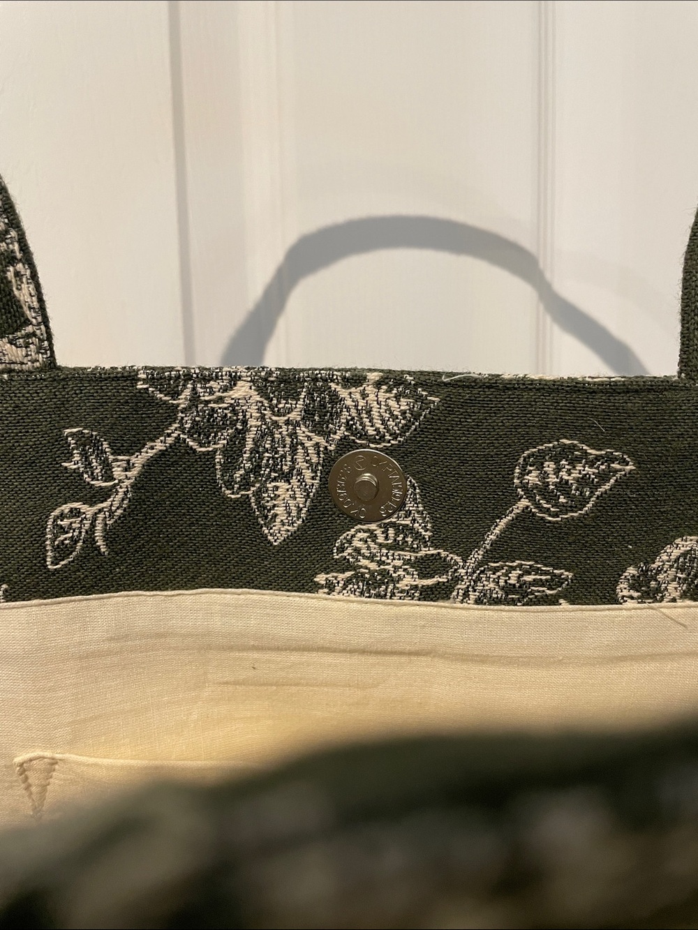Francesca's Collections Olive Green Floral Canvas Tote - Picture 8 of 12